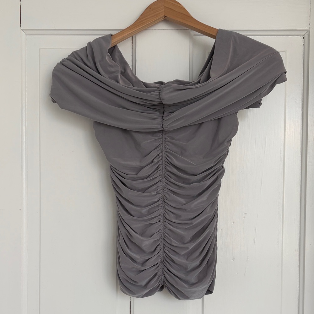 naked wardrobe Gray Off-Shoulder Ruched Top Size Small